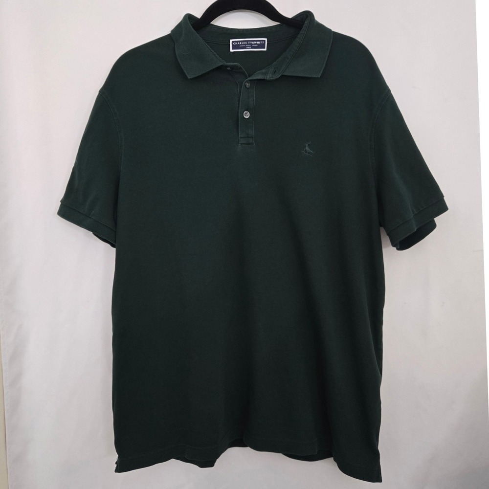 Charles Tyrwhitt Stretch‎ Pique Polo Shirt Mens Large L Dark Green Golf Lapwing